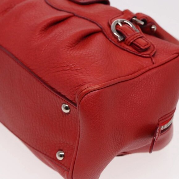 Salvatore Ferragamo Gancini Hand Bag Leather 2way Red Auth 78767 - Picture 3 of 16